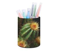 ERSTSNCK Round PU Leather Pen Holder - Cacti And Succulents Desk Organizer with Waterproof Design, Makeup Brush Cup & Office Supply Storage for Home Office Dorm Desktop Organization