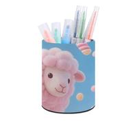 ERSTSNCK Round PU Leather Pen Holder - Cloud - Candy Sheep Desk Organizer with Waterproof Design, Makeup Brush Cup & Office Supply Storage for Home Office Dorm Desktop Organization