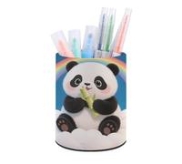 ERSTSNCK Round PU Leather Pen Holder - Cloud Rainbow Panda Desk Organizer with Waterproof Design, Makeup Brush Cup & Office Supply Storage for Home Office Dorm Desktop Organization