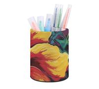 ERSTSNCK Round PU Leather Pen Holder - Colorful Hibiscus Desk Organizer with Waterproof Design, Makeup Brush Cup & Office Supply Storage for Home Office Dorm Desktop Organization