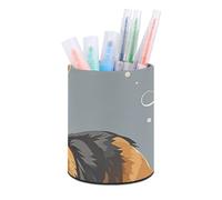 ERSTSNCK Round PU Leather Pen Holder - Corgi Pattern Corgi Pattern Desk Organizer with Waterproof Design, Makeup Brush Cup & Office Supply Storage for Home Office Dorm Desktop Organization