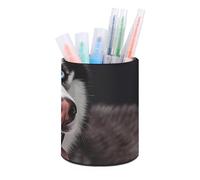 ERSTSNCK Round PU Leather Pen Holder - Cute Husky Dog Desk Organizer with Waterproof Design, Makeup Brush Cup & Office Supply Storage for Home Office Dorm Desktop Organization