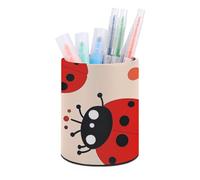 ERSTSNCK Round PU Leather Pen Holder - Cute Ladybug Desk Organizer with Waterproof Design, Makeup Brush Cup & Office Supply Storage for Home Office Dorm Desktop Organization