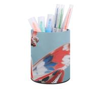 ERSTSNCK Round PU Leather Pen Holder - Devil's Flower Mantis Desk Organizer with Waterproof Design, Makeup Brush Cup & Office Supply Storage for Home Office Dorm Desktop Organization