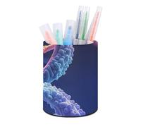 ERSTSNCK Round PU Leather Pen Holder - DNA Genetic Helix Desk Organizer with Waterproof Design, Makeup Brush Cup & Office Supply Storage for Home Office Dorm Desktop Organization