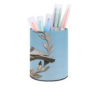 ERSTSNCK Round PU Leather Pen Holder - Dove on Ivy Column Desk Organizer with Waterproof Design, Makeup Brush Cup & Office Supply Storage for Home Office Dorm Desktop Organization