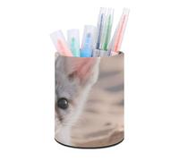 ERSTSNCK Round PU Leather Pen Holder - Fennec Fox Desk Organizer with Waterproof Design, Makeup Brush Cup & Office Supply Storage for Home Office Dorm Desktop Organization