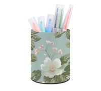 ERSTSNCK Round PU Leather Pen Holder - Floral Pattern Style Desk Organizer with Waterproof Design, Makeup Brush Cup & Office Supply Storage for Home Office Dorm Desktop Organization