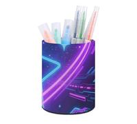 ERSTSNCK Round PU Leather Pen Holder - Galaxy Space Desk Organizer with Waterproof Design, Makeup Brush Cup & Office Supply Storage for Home Office Dorm Desktop Organization