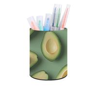 ERSTSNCK Round PU Leather Pen Holder - Green Pattern Desk Organizer with Waterproof Design, Makeup Brush Cup & Office Supply Storage for Home Office Dorm Desktop Organization