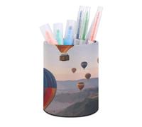 ERSTSNCK Round PU Leather Pen Holder - Hot Air Balloons Desk Organizer with Waterproof Design, Makeup Brush Cup & Office Supply Storage for Home Office Dorm Desktop Organization