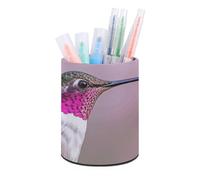 ERSTSNCK Round PU Leather Pen Holder - Humming Birds Desk Organizer with Waterproof Design, Makeup Brush Cup & Office Supply Storage for Home Office Dorm Desktop Organization