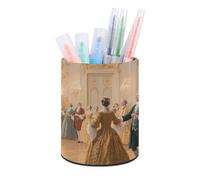 ERSTSNCK Round PU Leather Pen Holder - Luxurious Palace Ball Desk Organizer with Waterproof Design, Makeup Brush Cup & Office Supply Storage for Home Office Dorm Desktop Organization