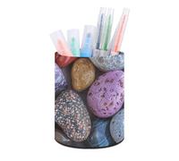 ERSTSNCK Round PU Leather Pen Holder - Pebbles And Rocks Desk Organizer with Waterproof Design, Makeup Brush Cup & Office Supply Storage for Home Office Dorm Desktop Organization