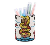 ERSTSNCK Round PU Leather Pen Holder - Snake Totem Pole Desk Organizer with Waterproof Design, Makeup Brush Cup & Office Supply Storage for Home Office Dorm Desktop Organization
