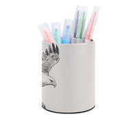 ERSTSNCK Round PU Leather Pen Holder - Soaring Eagle Desk Organizer with Waterproof Design, Makeup Brush Cup & Office Supply Storage for Home Office Dorm Desktop Organization