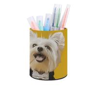 ERSTSNCK Round PU Leather Pen Holder - Wearing A Black Sweater Desk Organizer with Waterproof Design, Makeup Brush Cup & Office Supply Storage for Home Office Dorm Desktop Organization