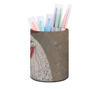 ERSTSNCK Round PU Leather Pen Holder - White Feather Rooster Desk Organizer with Waterproof Design, Makeup Brush Cup & Office Supply Storage for Home Office Dorm Desktop Organization