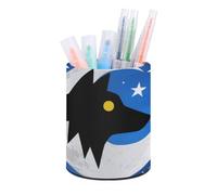 ERSTSNCK Round PU Leather Pen Holder - Wolf Moon Totem Desk Organizer with Waterproof Design, Makeup Brush Cup & Office Supply Storage for Home Office Dorm Desktop Organization