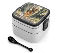 ERSTSNCK Running German Shepherd Dog Bento Box 1000ml Leak Proof Lunch Container with Removable Dividers & Spoon - BPA-Free PP Stackable Lunch Box for Work, Office, Picnic, Travel, Dining Out