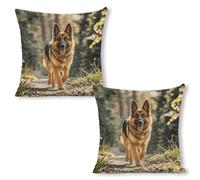 ERSTSNCK Running German Shepherd Dog Pillow Covers 18"x18"（2pcs） Linen Throw Pillow Covers - Double Sided Decorative Square Cushion Cases for Sofa, Bed, Chair (No Insert Included)