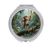 ERSTSNCK Running Monkey Compact Mirror for Purse, Double-Sided 1x/2x Magnifying Metal Pocket Makeup Mirrors, Folding Mini Vanity Mirror, Handheld Round Travel Cosmetic Mirrors for Women