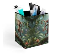 ERSTSNCK Running Monkey Pen Holder, Pencil Holder Desktop Stationery Organizer Square Leather Pencil Cup Makeup Brush Storage Box for Office Home And Stationary Supplies