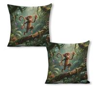 ERSTSNCK Running Monkey Pillow Covers 18"x18"（2pcs） Linen Throw Pillow Covers - Double Sided Decorative Square Cushion Cases for Sofa, Bed, Chair (No Insert Included)