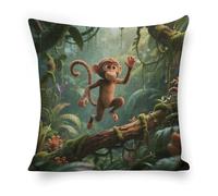 ERSTSNCK Running Monkey Pillow Covers 18"x18" Linen Throw Pillow Covers - Double Sided Decorative Square Cushion Cases for Sofa, Bed, Chair (No Insert Included)