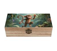 ERSTSNCK Running Monkey Wooden Storage Box Elegant Retro Jewelry Box with Hinged Lid Decorative Keepsake Boxes Decor Handmade Organizer Boxes for Wedding, Party, Gift, Diy Craft, Home Decor