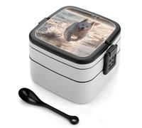 ERSTSNCK Running on The Beach Bento Box 1000ml Leak Proof Lunch Container with Removable Dividers & Spoon - BPA-Free PP Stackable Lunch Box for Work, Office, Picnic, Travel, Dining Out