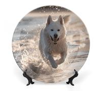ERSTSNCK Running on The Beach Ceramic Decorative Plate 6inch Bone China Wall Hanging Ornament Plates Bohemian Style Dinner Plate with Stand Cabinet Display Plates for Home Art Decor