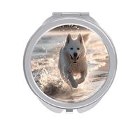 ERSTSNCK Running on The Beach Compact Mirror for Purse, Double-Sided 1x/2x Magnifying Metal Pocket Makeup Mirrors, Folding Mini Vanity Mirror, Handheld Round Travel Cosmetic Mirrors for Women