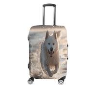 ERSTSNCK Running on The Beach Luggage Suitcase Covers Elastic Washable Cute Luggage Protector Travel Suitcase Protective Cover For Adult (Fit 19-32 Inch Luggages) X-Large, white, XL, Running on the