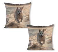 ERSTSNCK Running on The Beach Pillow Covers 18"x18"（2pcs） Linen Throw Pillow Covers - Double Sided Decorative Square Cushion Cases for Sofa, Bed, Chair (No Insert Included)