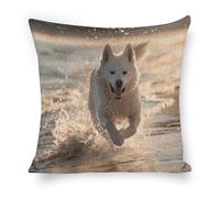 ERSTSNCK Running on The Beach Pillow Covers 18"x18" Linen Throw Pillow Covers - Double Sided Decorative Square Cushion Cases for Sofa, Bed, Chair (No Insert Included)