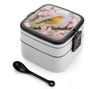 ERSTSNCK Rustic Birds Bento Box 1000ml Leak Proof Lunch Container with Removable Dividers & Spoon - BPA-Free PP Stackable Lunch Box for Work, Office, Picnic, Travel, Dining Out