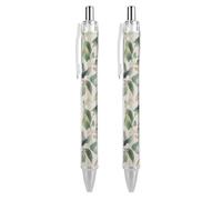 ERSTSNCK Sage Green Eucalyptus Leaves Black Ballpoint Pens Fine Point (0.5mm) Black Ink Pen Retractable Ball Point Pens with Comfortable Full Grip for Journaling, And Office Writing Ideal 2 PCS