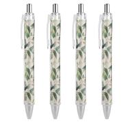ERSTSNCK Sage Green Eucalyptus Leaves Black Ballpoint Pens Fine Point (0.5mm) Black Ink Pen Retractable Ball Point Pens with Comfortable Full Grip for Journaling, And Office Writing Ideal 4 PCS