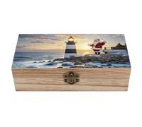 ERSTSNCK Santa Claus Lighthouse Wooden Storage Box Elegant Retro Jewelry Box with Hinged Lid Decorative Keepsake Boxes Decor Handmade Organizer Boxes for Wedding, Party, Gift, Diy Craft, Home Decor