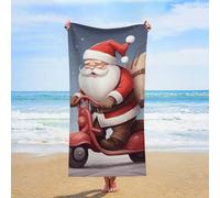 ERSTSNCK Santa Claus on Scooter Beach Towel Oversized 31" X 63" Absorbent Towels Quick Dry Pool Towel Lightweight Bath Towels Sandproof Beach Blanket for Gym Swimming Sports Travel Gifts