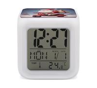 ERSTSNCK Santa Claus on Scooter Night Light Alarm Clock LED Display Alarms for Bedroom Smart Digital Alarm Clock Wtih 7 Colorful Ambient Lights Sleep Timer for Heavy Sleepers Simple Operation
