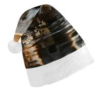 ERSTSNCK Santa Hat for Adults - Bear Crossing The River Christmas Hat with White Pom Pom, Classic Xmas Cap for Party
