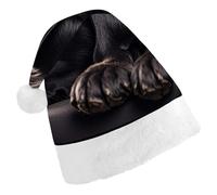 ERSTSNCK Santa Hat for Adults - Black Labrador Puppy Christmas Hat with White Pom Pom, Classic Xmas Cap for Party