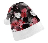 ERSTSNCK Santa Hat for Adults - Black Polka Dot Heart Christmas Hat with White Pom Pom, Classic Xmas Cap for Party