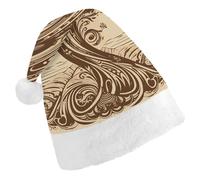 ERSTSNCK Santa Hat for Adults - Brown Pattern Tree Christmas Hat with White Pom Pom, Classic Xmas Cap for Party