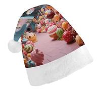 ERSTSNCK Santa Hat for Adults - Candy Factory Christmas Hat with White Pom Pom, Classic Xmas Cap for Party