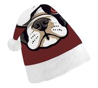 ERSTSNCK Santa Hat for Adults - Cartoon Boston Terrier Face Christmas Hat with White Pom Pom, Classic Xmas Cap for Party