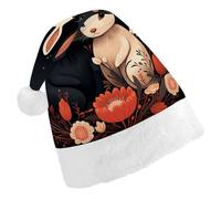 ERSTSNCK Santa Hat for Adults - Cartoon Rabbit Couple Christmas Hat with White Pom Pom, Classic Xmas Cap for Party