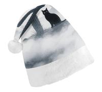 ERSTSNCK Santa Hat for Adults - Cat Cactus Christmas Hat with White Pom Pom, Classic Xmas Cap for Party